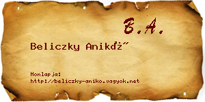 Beliczky Anikó névjegykártya
